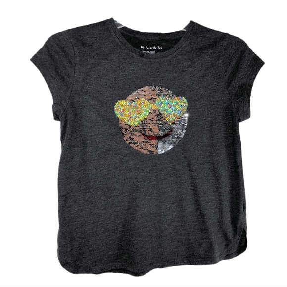 Members Mark Girls Sequin Flippy Smiley Face Tee - Picture 2 of 6